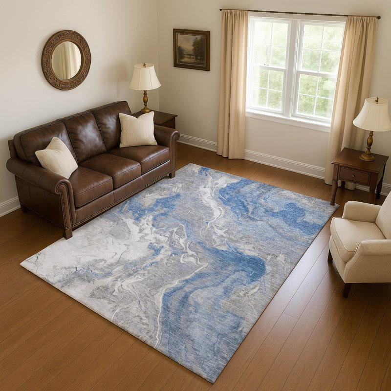 Tapis abstrait lavable à la machine de qualité supérieure Strinko AMF1682, Rectangle 5 pi x 7 pi 6 po