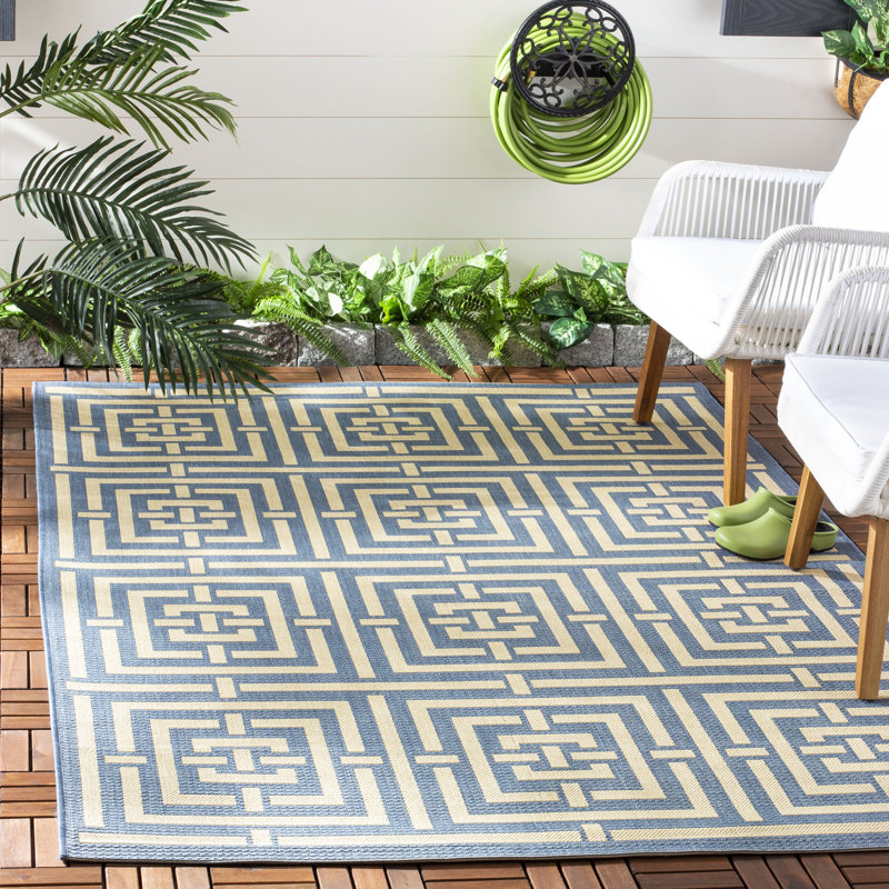 Tapis intérieur / extérieur bleu / os Arneshia, Rectangle 4 pi x 5 pi 7 po