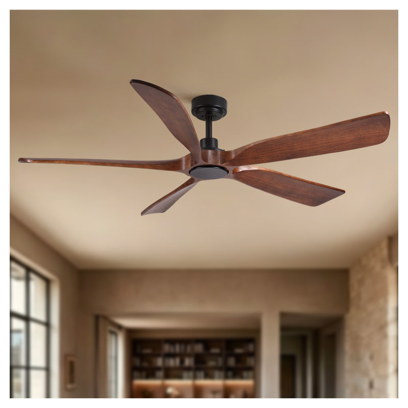 Ventilateur de plafond 60 pouces Modern Farmhouse avec pales en bois de noyer noir massif et finition noir mat