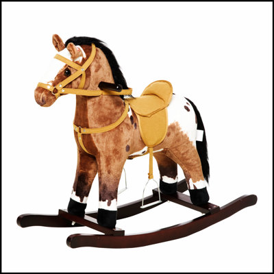 Qaba Kids Metal Plush Ride-On Rocking Horse Chair Toy With Realistic Sounds for Interactive Play and Skill Development