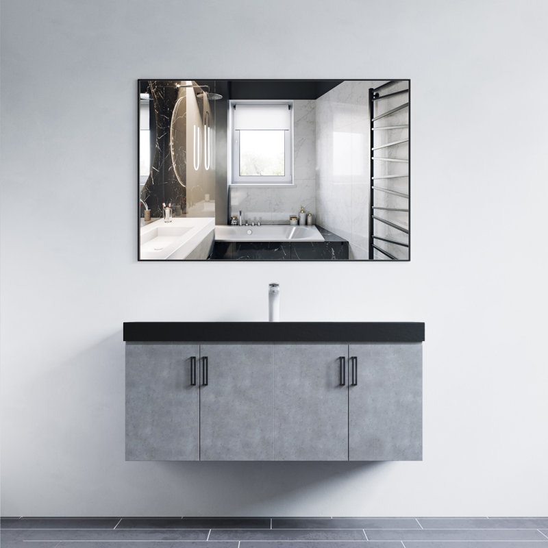 Akhilesh Wall Mirror, 31" H x 48" W, Black