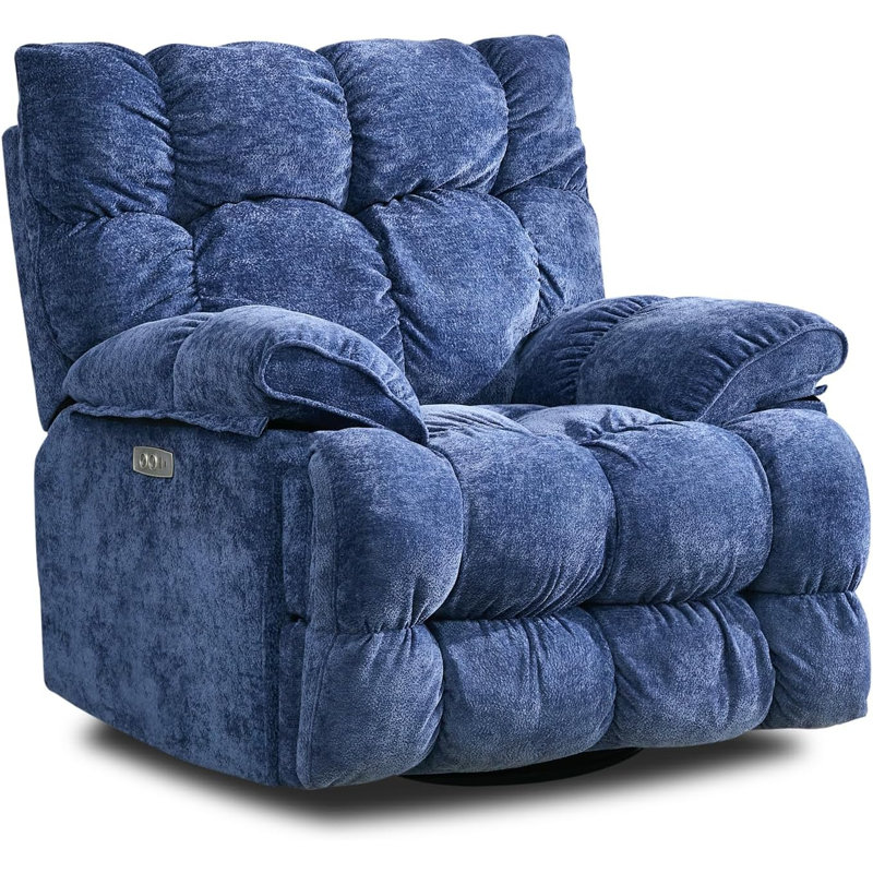 41.5" Wide Upholstered Recliner, Oversized Power Swivel Rocker Recliner Chair with USB & Type-C Port, Blue