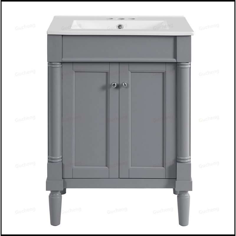 Armoire de rangement de meuble-lavabo 24 po avec lavabo, Gris