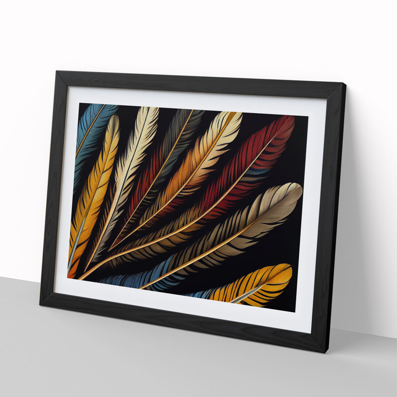 Divine Bird Feathers - Single Picture Frame Print, 46cm H x 64cm W x 2cm D, Black