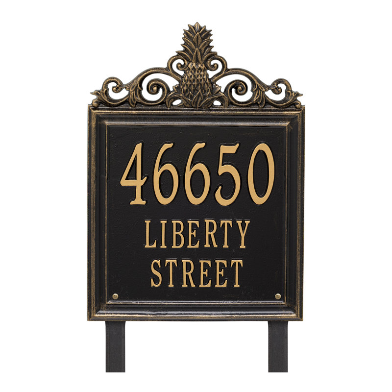 Plaque d'adresse sur 3 lignes Lanai Pineapple, Noir / or, Oui