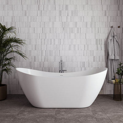71" Streamline Soaking Glossy White Freestanding Tub With Internal Drain