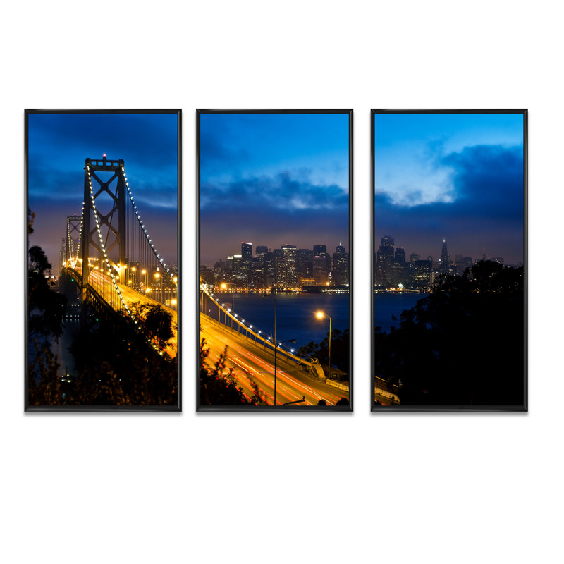 Bay Bridge San Francisco - Photographie de cadre flottant 3 pièces, H 32 po x l 48 po, Noir