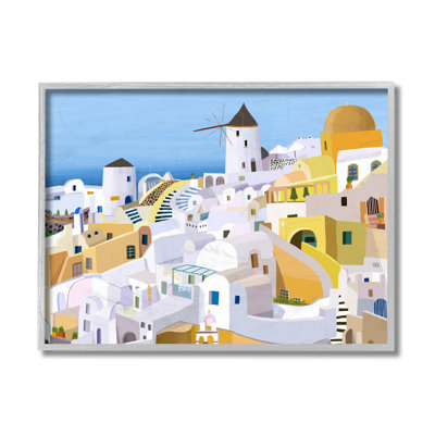 «Seaside Greek Cityscape White Yellow Buildings» par Carla Daly - impression d'art graphique