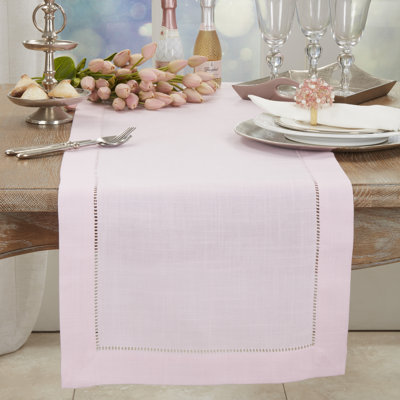 Classic Hemstitch Table Runner - Elegant Everyday Table Runner with Textured Fabric and Hemstitched Border for Dining Tables and Formal Entertaining