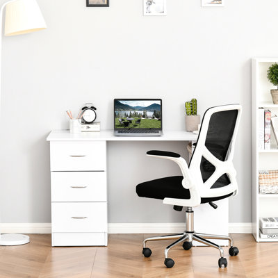 Bureau moderne blanc avec rangement à 3 tablettes, poste de travail d'ordinateur de 47 po pour bureau à domicile, chambre à coucher, dortoir, 3 tiroirs - appartement d'université