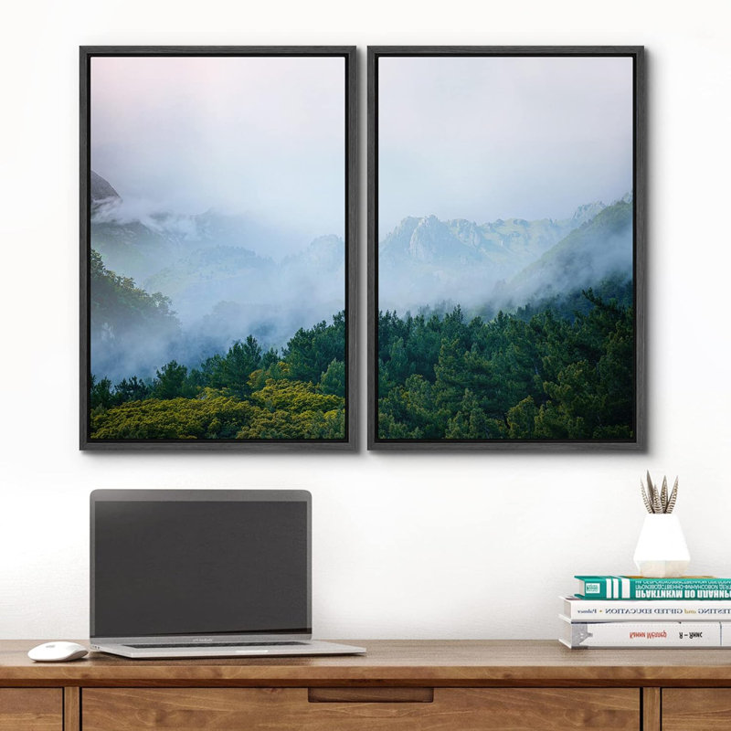 Brume et brouillard, vue aérienne, paysage de montagne, paysage naturel, photographie, décor, Noir, H 24 po x l 16 po