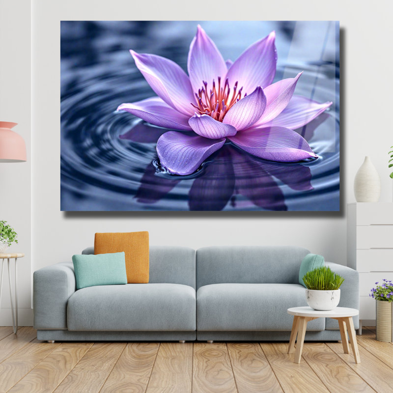 Mauve lotus mystique Bloom - art mural en verre trempé Lotus, H 20 po x l 30 po