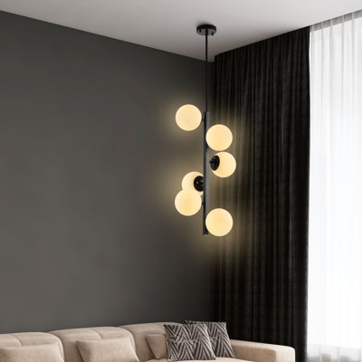 Damarien Six Light Moon Glow Globe Opal Glass Vertical Chandelier