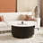 Bensinger Modern Round White Marble Coffee Table – Solid Wood Drum Base, Black & White, Small Coffee Table with Storage