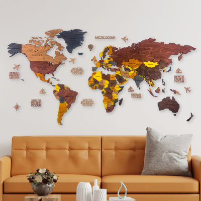 Carte du monde en bois - coloré