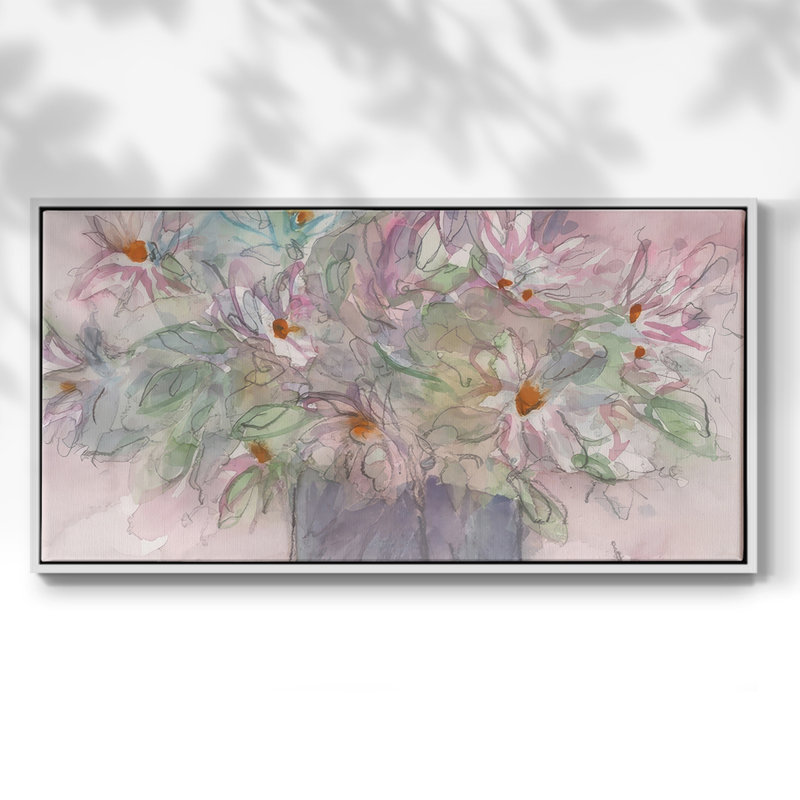 Flowering Bloom Moments II- Framed Gallery Wrapped Canvas -Ready to Hang, 21" H x 41" W, White