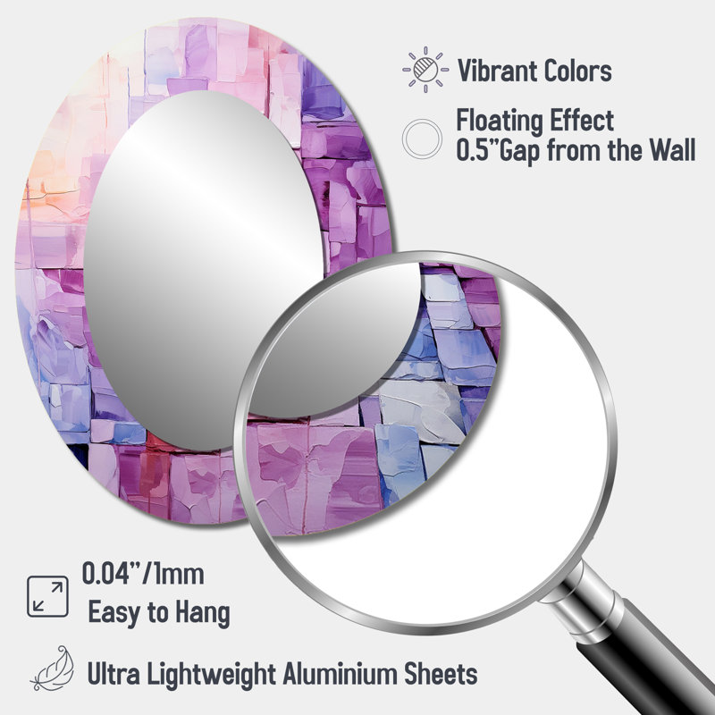 Lilas treillis abstrait formes I - mauve moderne miroir mural ovale, 40 po x 30 po