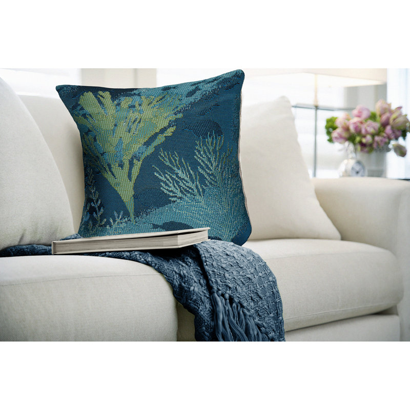 Floral Outdoor Throw Pillow, Blue/Green, 18" x 18", Square