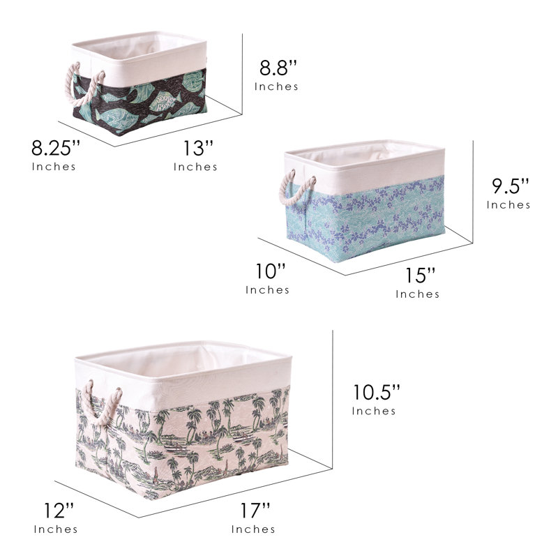Hawaiian Print Fabric Rectangular Storage Basket Set