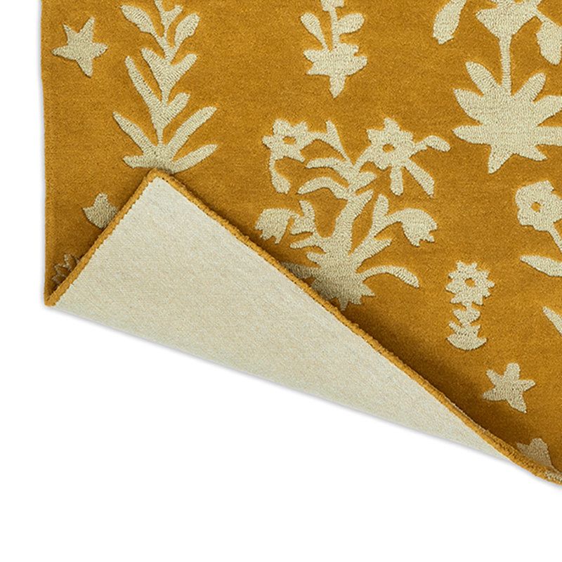 Gold and White Floral Hand-Tufted Wool Rug 8'2'' x 11'5''