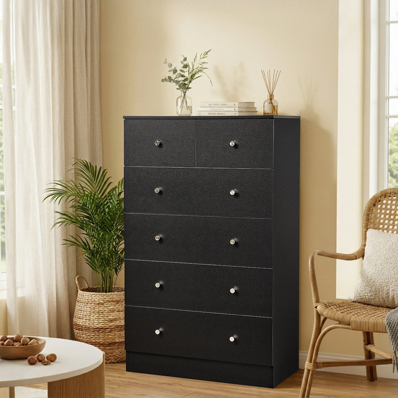 6-Drawer Large Storage Cabinet With Sturdy Construction Wood Storage Organizer For Closet, Black