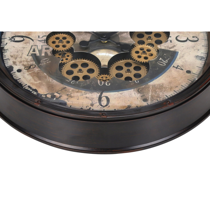 Horloge, 20 po, mécanisme d'engrenage, horloge murale, brun, transitionnel