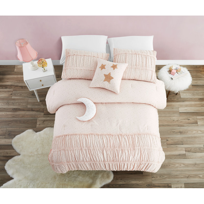 Blush Microfiber Twin Comforter Set with Decorative Pillows