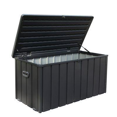 100 Gallon Outdoor Bin - Waterproof, For Patio Cushions & Pool Accessories Dark Gray Lockable Box Holds Beach Gear