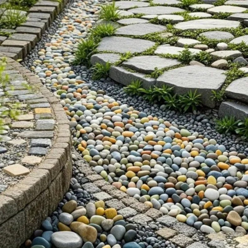 Pierre de jardin 38 lb - Roches de rivière polies pour l'aménagement paysager, les allées, les pots de plantes, les vases, l'artisanat (1 à 3 pouces, mélange blanc / noir / gris-jaune)