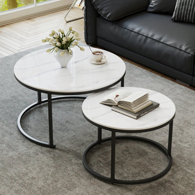 Ensemble de 2 tables basses gigognes en pierre frittée noir mat pour le salon