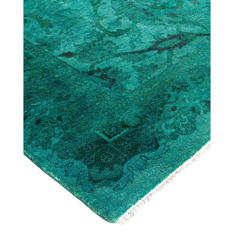 Contemporary Overdyed Wool Hand Knotted Blue Area Rug 6' 1" x 11' 8"