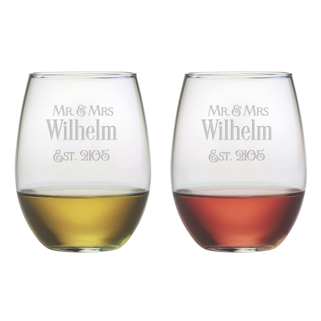 Mr. & Mrs. Established 21 oz. Stemless Wine Glass (Set of 2) Susquehanna Glass 