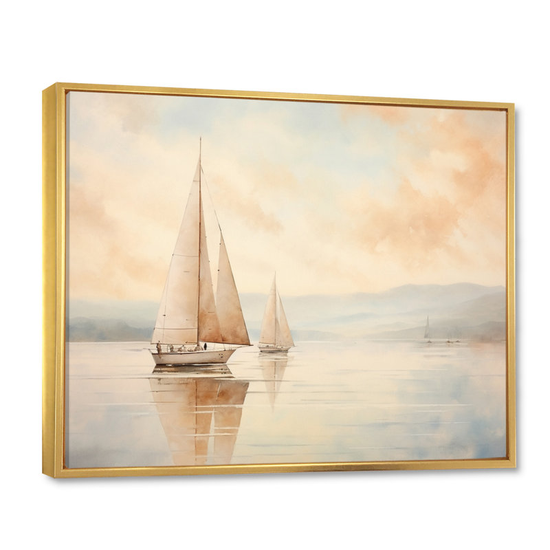 Ermanno minimalisme voilier serein I sur toile, H 16 po x l 32 po, Cadre flottant doré