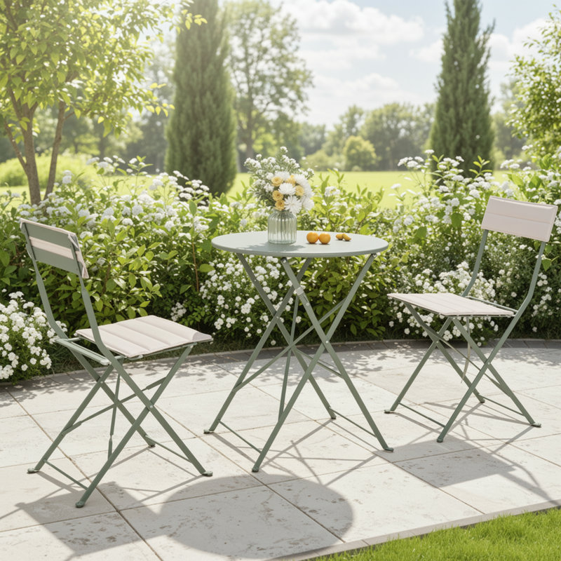 Ensemble de salle à manger de patio pliant 3 pièces avec coussins confortables, Vert