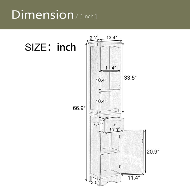 Grande armoire de salle de bain autoportante avec tiroir, Vert