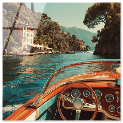 «Italian Speed Boat Visits», reproduction d'art acrylique sur toile par Notoriart, prêt à accrocher, 20 x 20