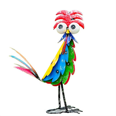 Outdoor Wacky Metal Rooster Yard Statue, Colorful Chicken Figurine For Garden, Courtyard And Patio Décor