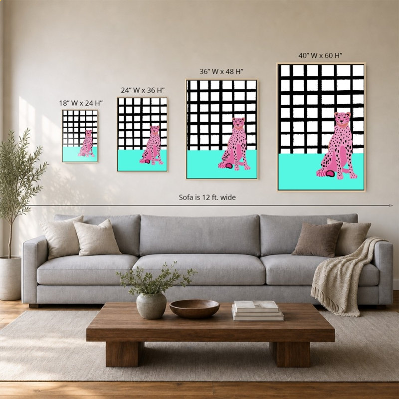 «Pink Leopard» par Elizabeth Medley - Impression sur toile, 18" x 24", Flat Floating Frame, Birch
