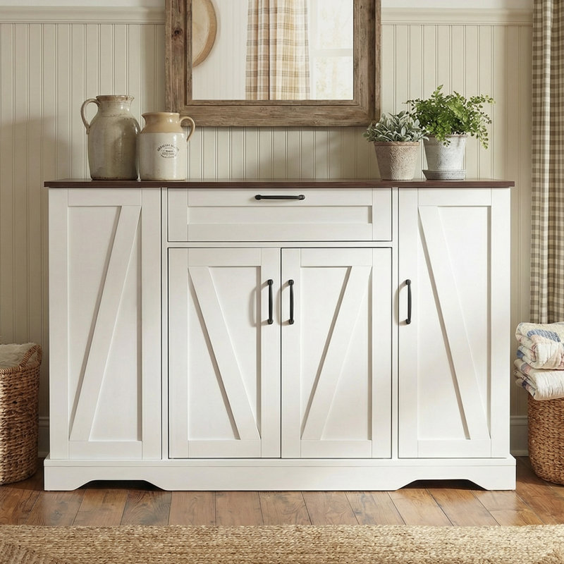Four-Door Kitchen Island, Kitchen Trolley, White