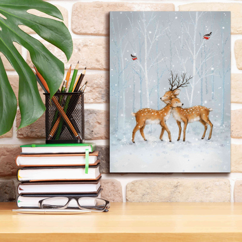 «Deer Couple in Wood» par Makiko, art mural sur toile, H 16 po x l 12 po x P 0,75 po