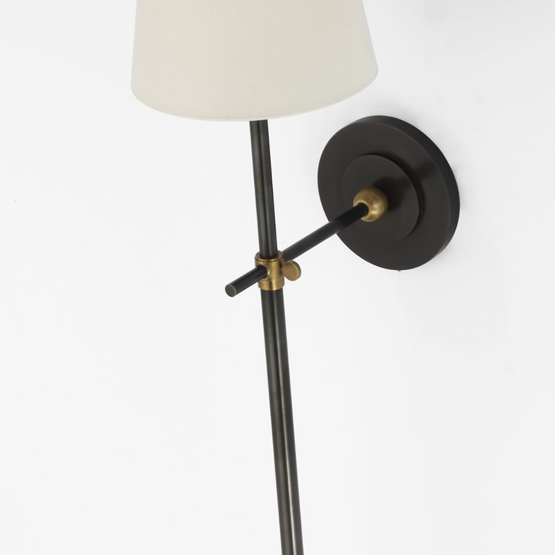 Thomas O'Brien Bryant 27" Cordless Tail Sconce with Linen Shade, Bronze/Hand-Rubbed Antique Brass