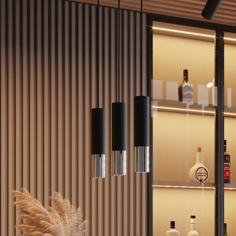 Cylinder pendant light 2-light Guizar, Black/Gold