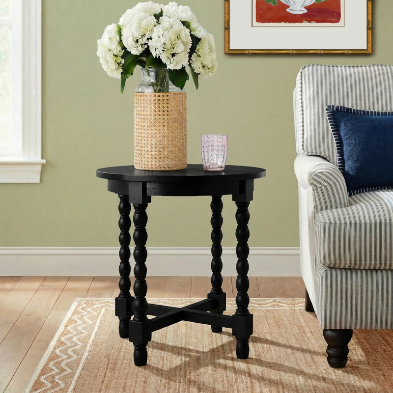Baen Round Solid Wood End Table, Black