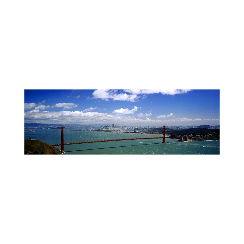 High Angle View Of A Suspension Bridge Across A Bay, Golden Gate Bridge, San Francisco, California, USA - Wrapped Canvas Panoramic Print