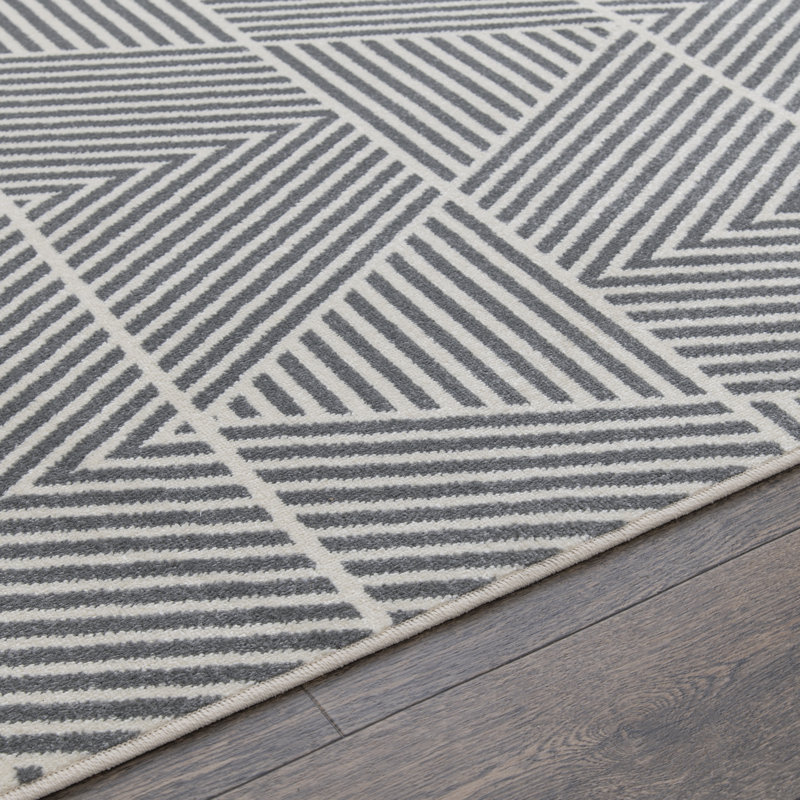 Tapis intérieur / extérieur gris / blanc en polypropylène tissé à la machine Averygrace, Rectangulaire 5 pi 3 po x 7 pi 3 po