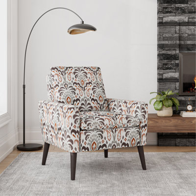 Fauteuil d'appoint Enna à motif floral pastel avec pieds en bois massif brun foncé