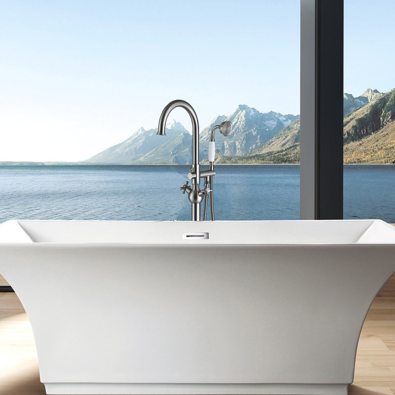 Hand Shower Included Bathtub Faucet In Brushed Nickel - Metal, Bathroom Upgrade Freestanding With Full Body Spray, Joy