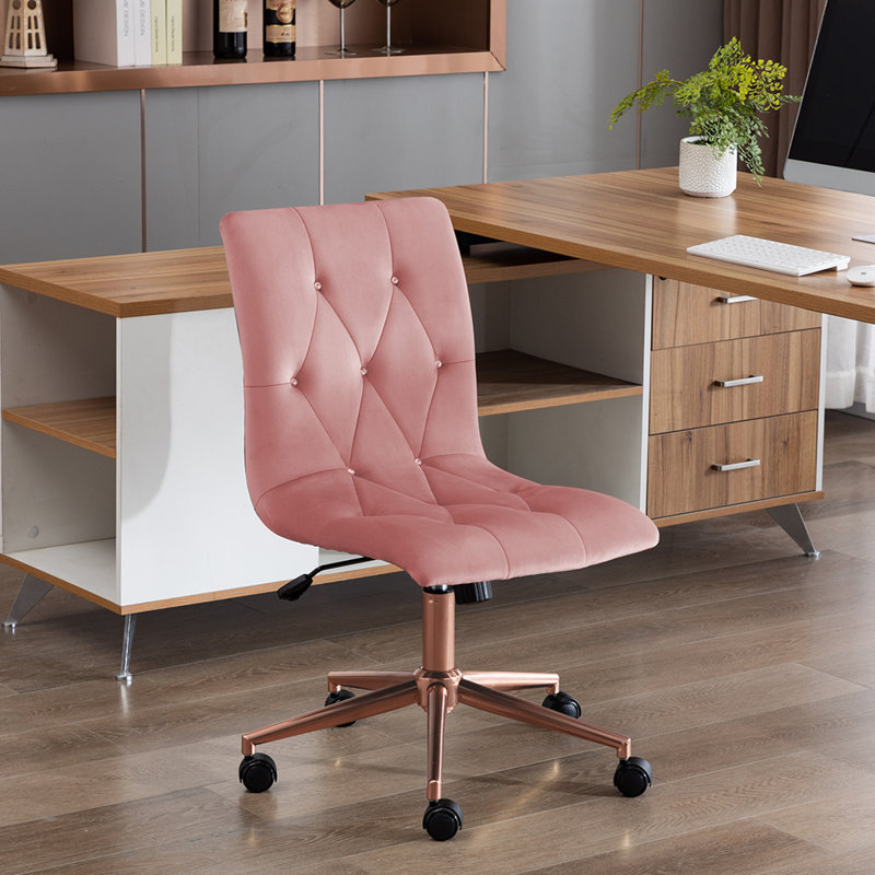 Ergonomic Velvet Armless Swivel Adjustable Height Office Task Chair, Pink