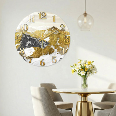 Mountain Landscape Modern Decorated Glass Wall Clock Home Decor Art-15.7"
