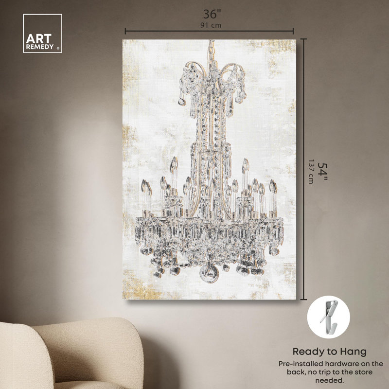 Elegant White and Gold Canvas Print with Wooden Frame, 55" x 37"